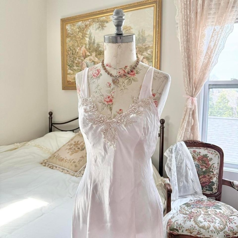 pink fairy slip dress  90s light pink slip dress Linea Donatella size medium - Picture 3 of 7